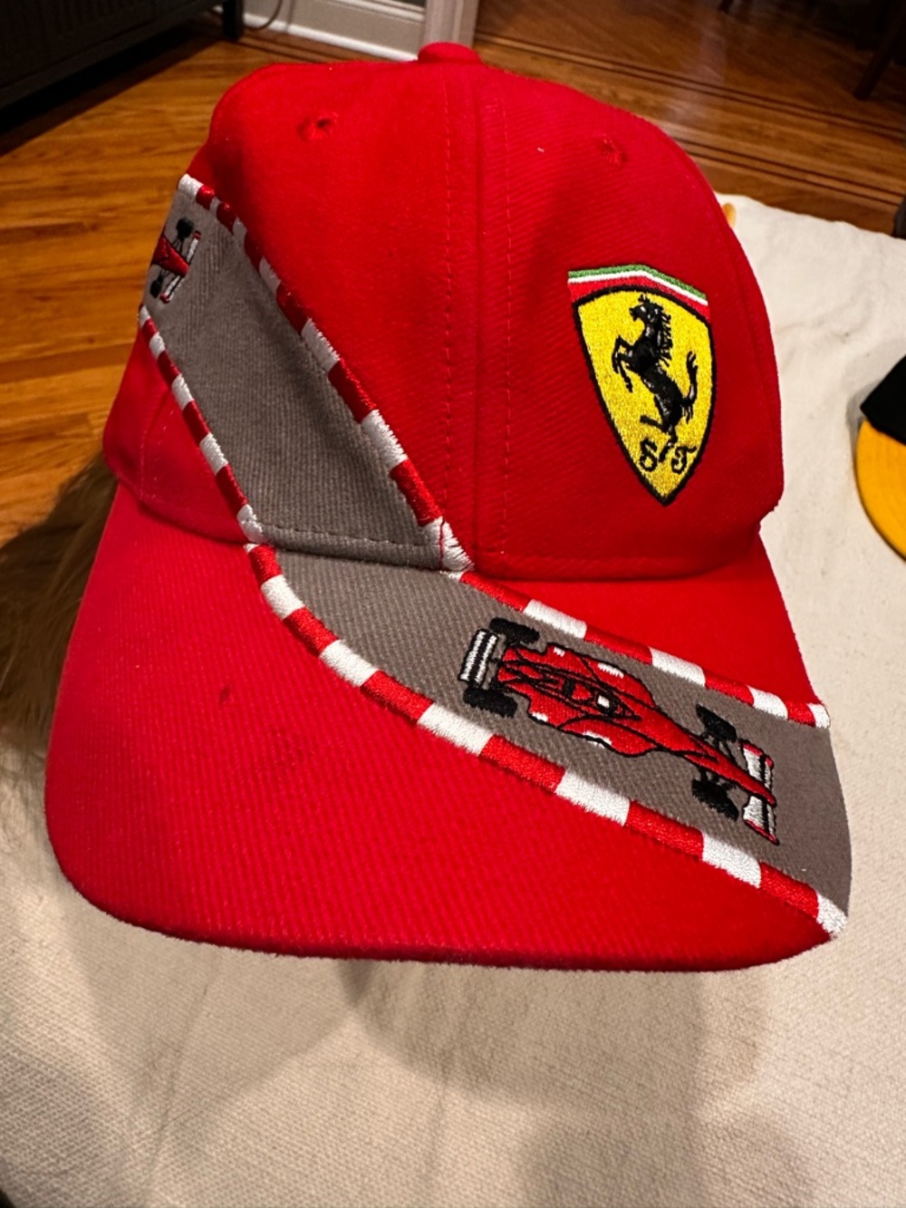 Ferrari Red and Gray Kids Racing Cap with Shield Patch